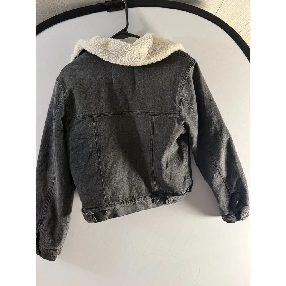 Natural Reflections Women’s S/P Black Denim Sherpa Jean Trucker Jacket